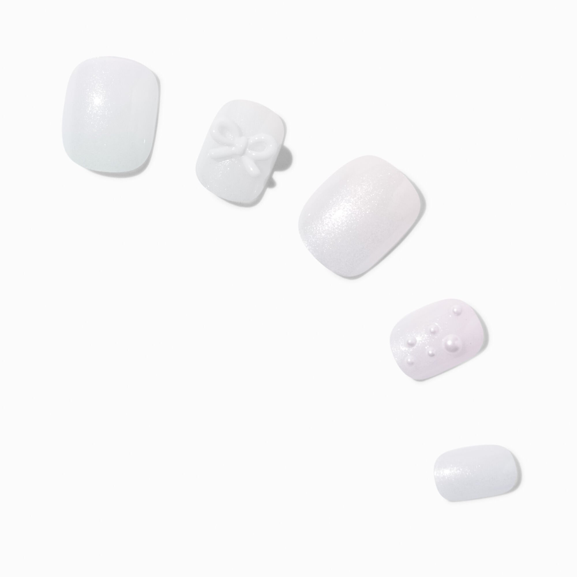 White Iridescent Pearl Squoval Vegan Faux Nail Set - 24 Pack,