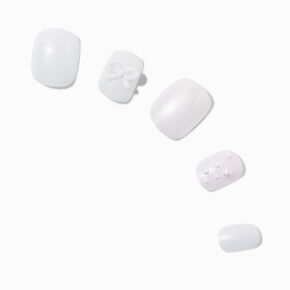 White Iridescent Pearl Squoval Vegan Faux Nail Set - 24 Pack,