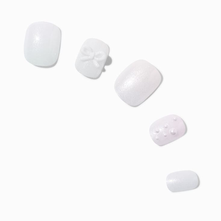 White Iridescent Pearl Squoval Vegan Faux Nail Set - 24 Pack,