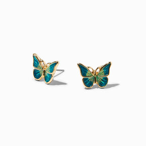 Blue &amp; Green Butterfly Stud Earrings,