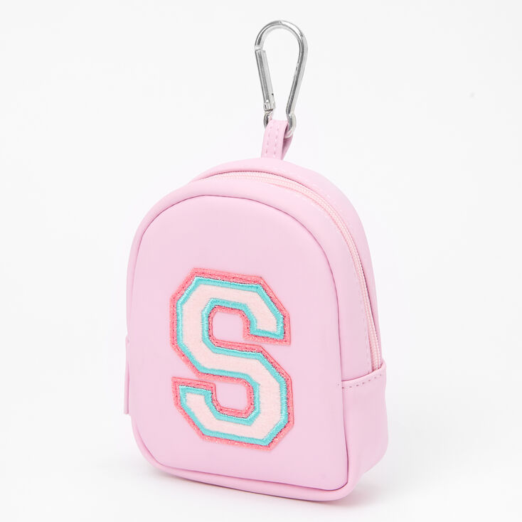 Pink Varsity Initial Mini Backpack Keychain - S,