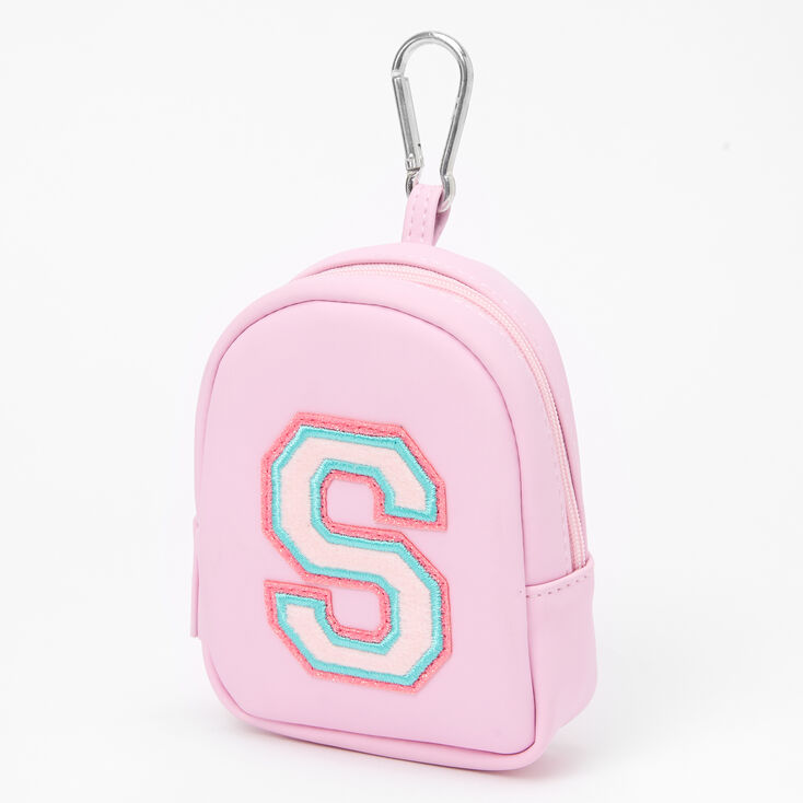 Claire's Porte-clés mini sac à dos à initiale rose style universitaire - S
