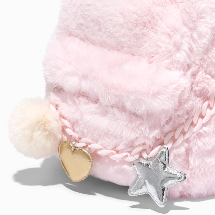 Furry Pink Chain Mini Backpack,