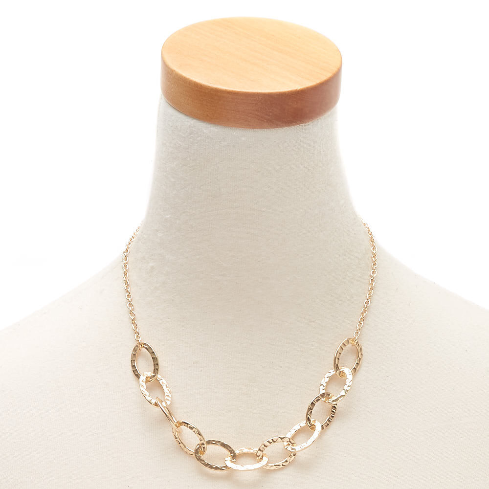 Gold Hammered Circle Chain Statement Necklace,