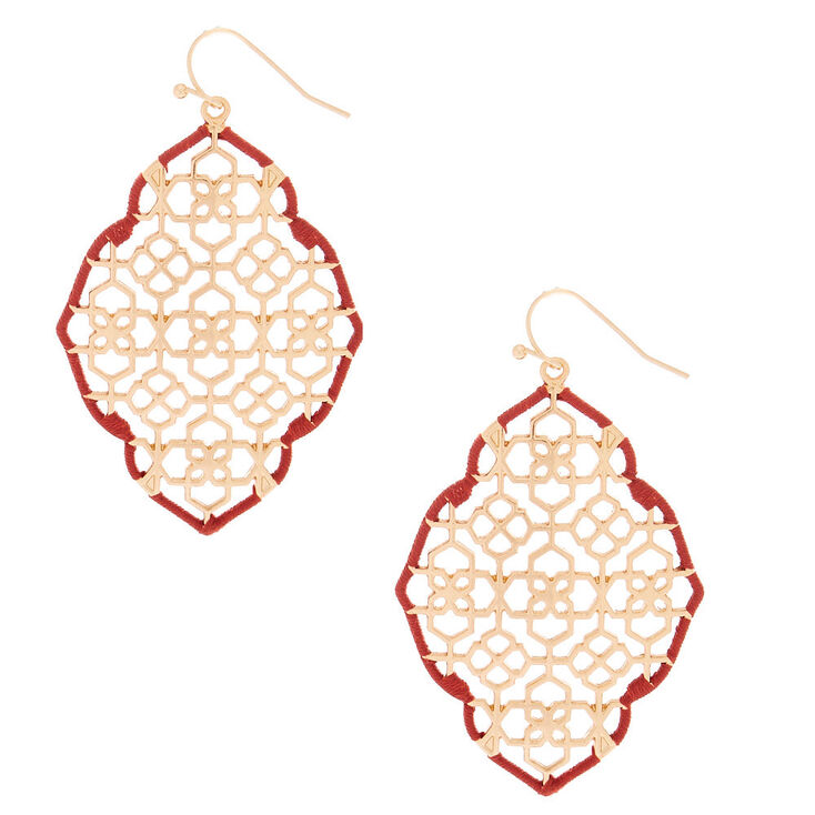 Claire's Pendantes filetées rouges à motif filigrane 5 cm couleur doré