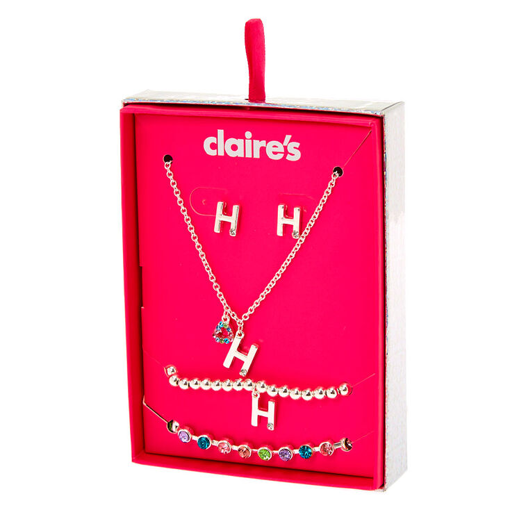 Silver Rainbow Initial Jewellery Gift Set - H, 4 Pack,