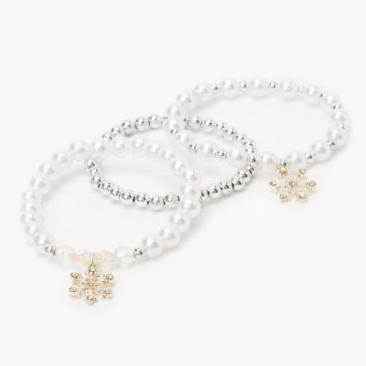 Claire&#39;s Club Pearl and Silver Snowflake Stretch Bracelets - 3 Pack,