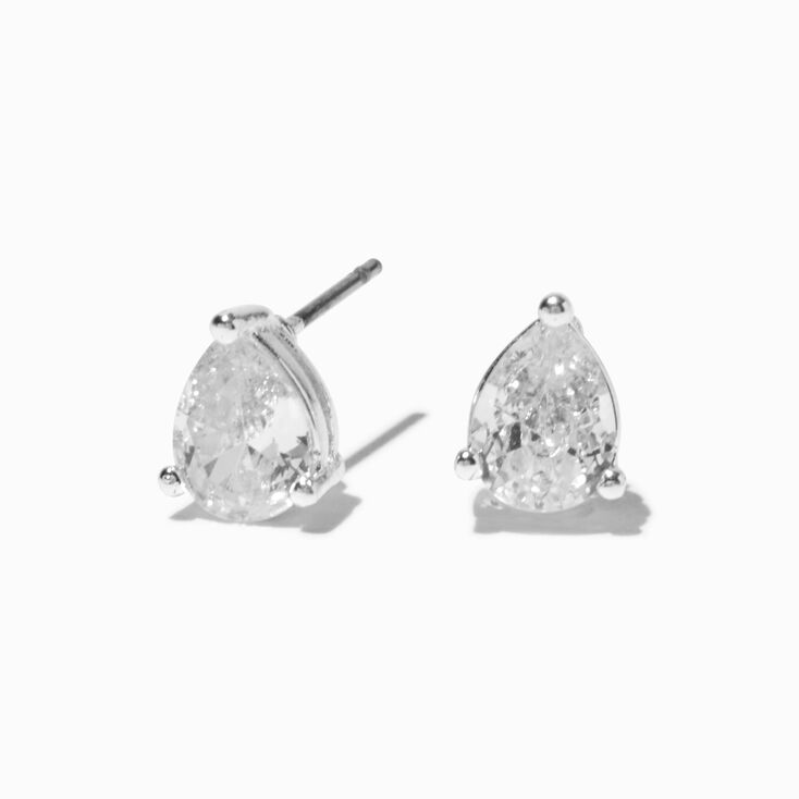 Silver-tone Cubic Zirconia 8mm Teardrop Stud Earrings,