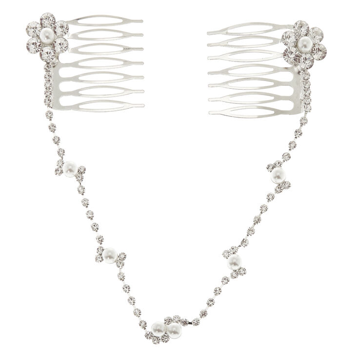 Silver Pearl &amp; Rhinestone Flower Hair Swag,