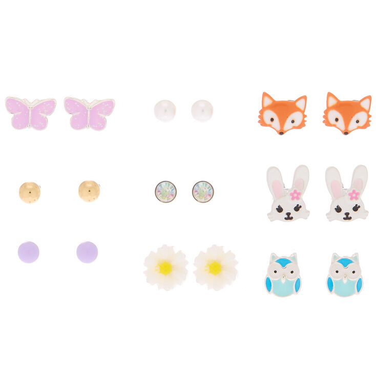 Claire's Lot de 9 clous d’oreilles flore et faune