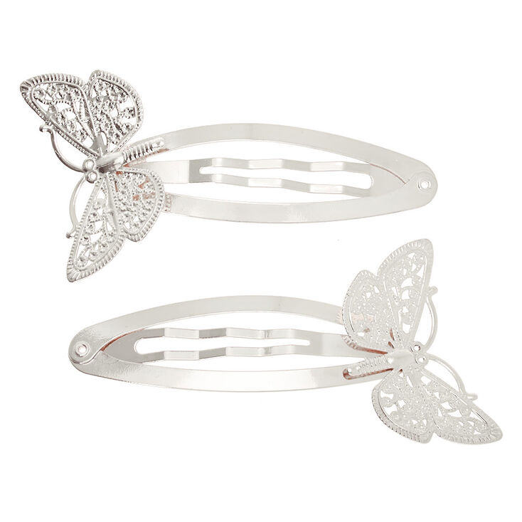 Silver Butterfly Jumbo Snap Hair Clips - 2 Pack,