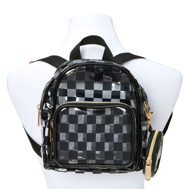 Black Checkerboard Clear Small Backpack,