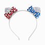 Red, White, &amp; Blue Glitter Bows Cat Ears Headband,