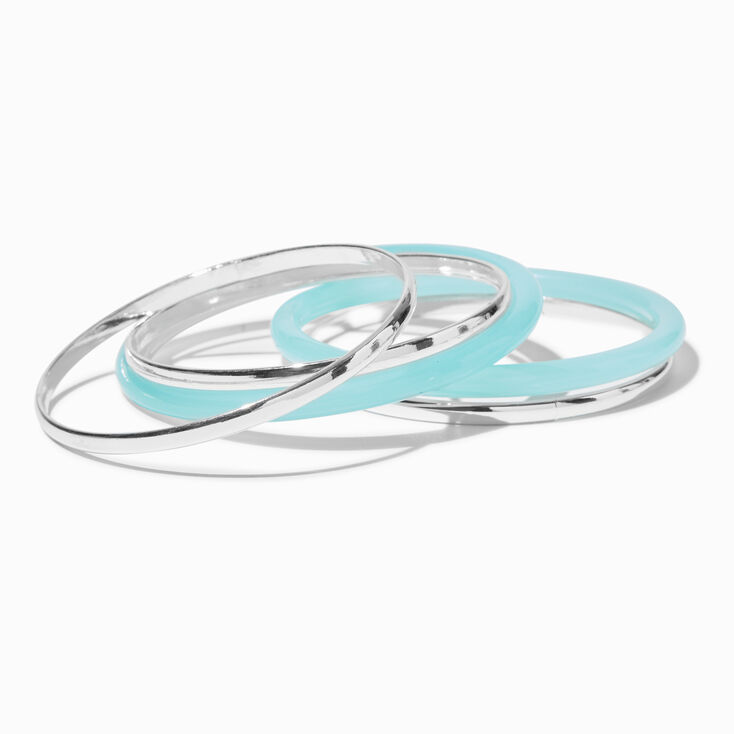 Silver-tone &amp; Turquoise Resin Bangle Bracelets - 5 Pack,