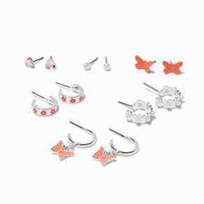 Pink Floral Butterfly Earrings Set - 6 Pack,
