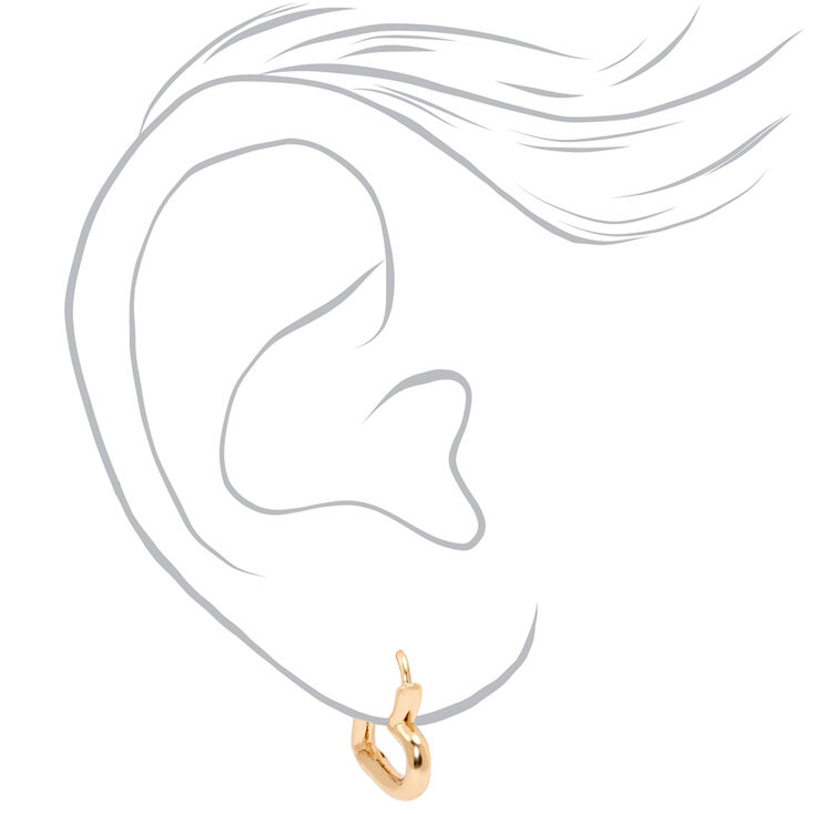 Gold 15MM Tube Heart Huggie Hoop Earrings,