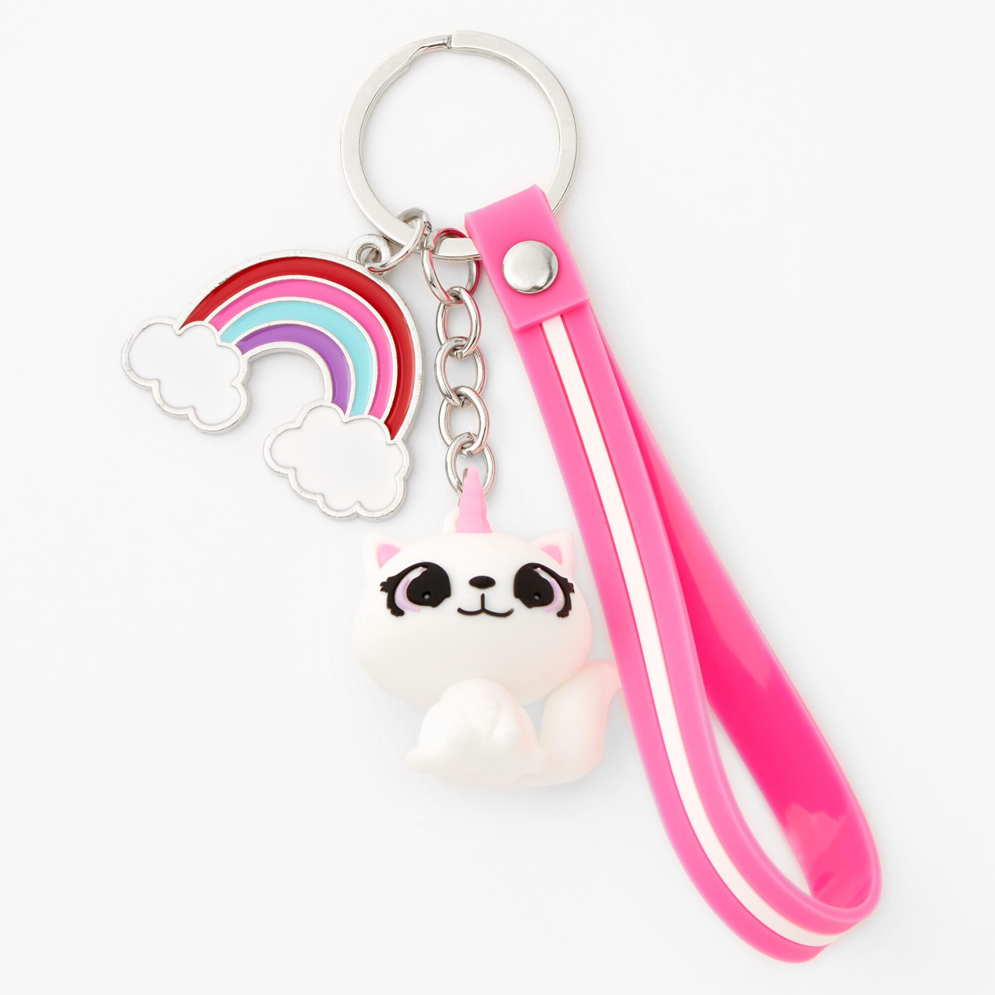 Claire's Porte-clés chat-licorne en silicone - Rose