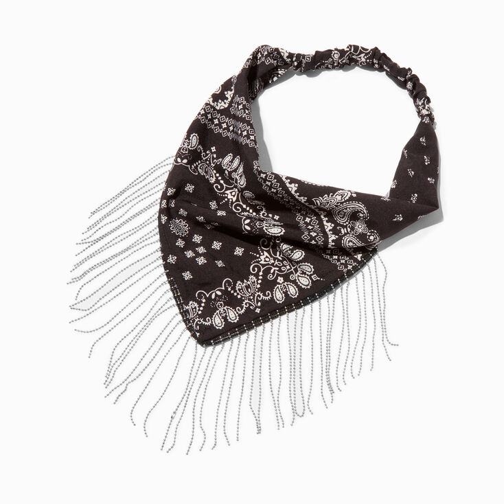 Black Bandana Chain Fringe Head Scarf,