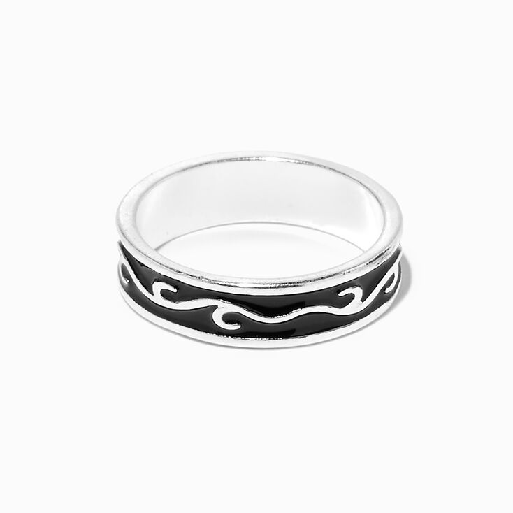 Silver Enamel Black Flame Ring,