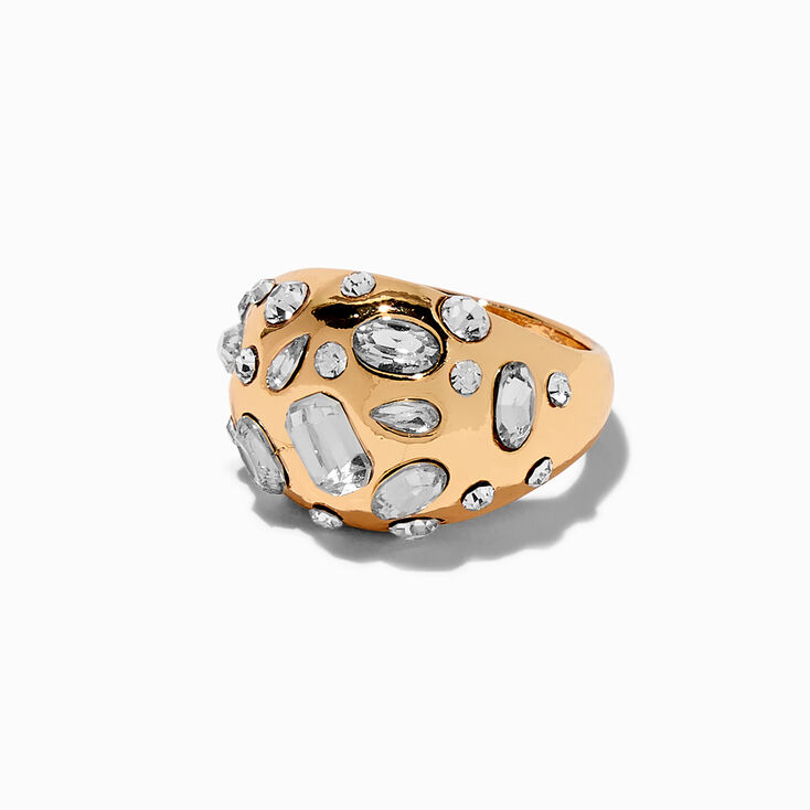 Gold-tone Mixed Rhinestone Bubble Statement Ring,