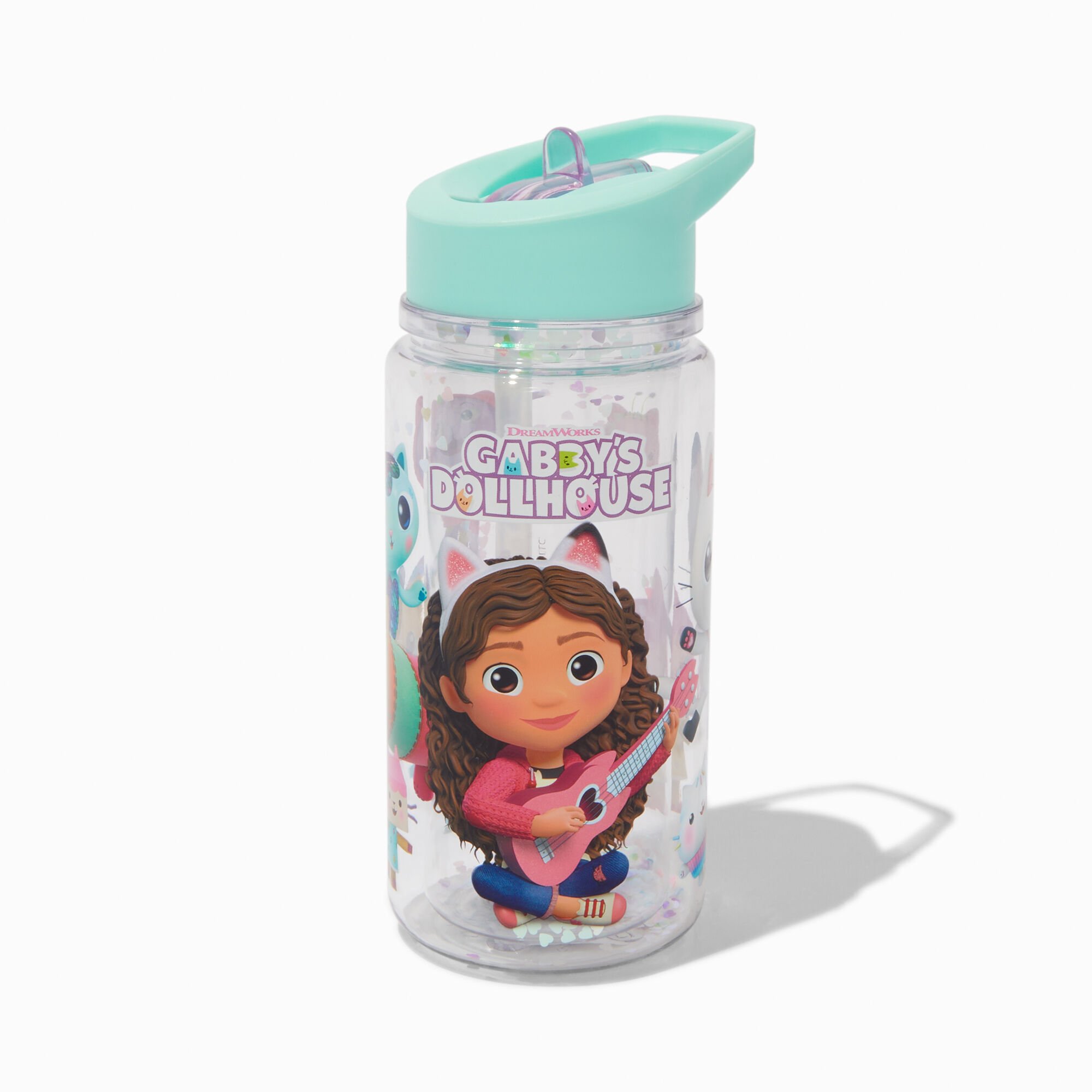 View Claires Gabbys Dollhouse Shaker Water Bottle Rainbow information
