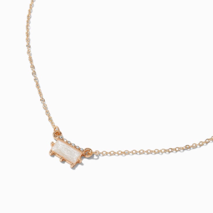 White Rectangular Gold-tone Pendant Necklace
