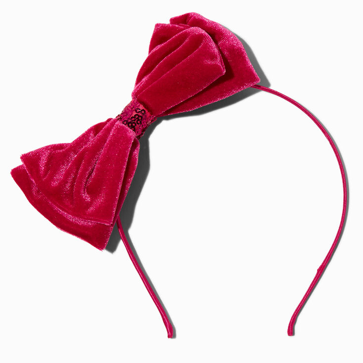 Pink Velvet Sequin Bow Headband,