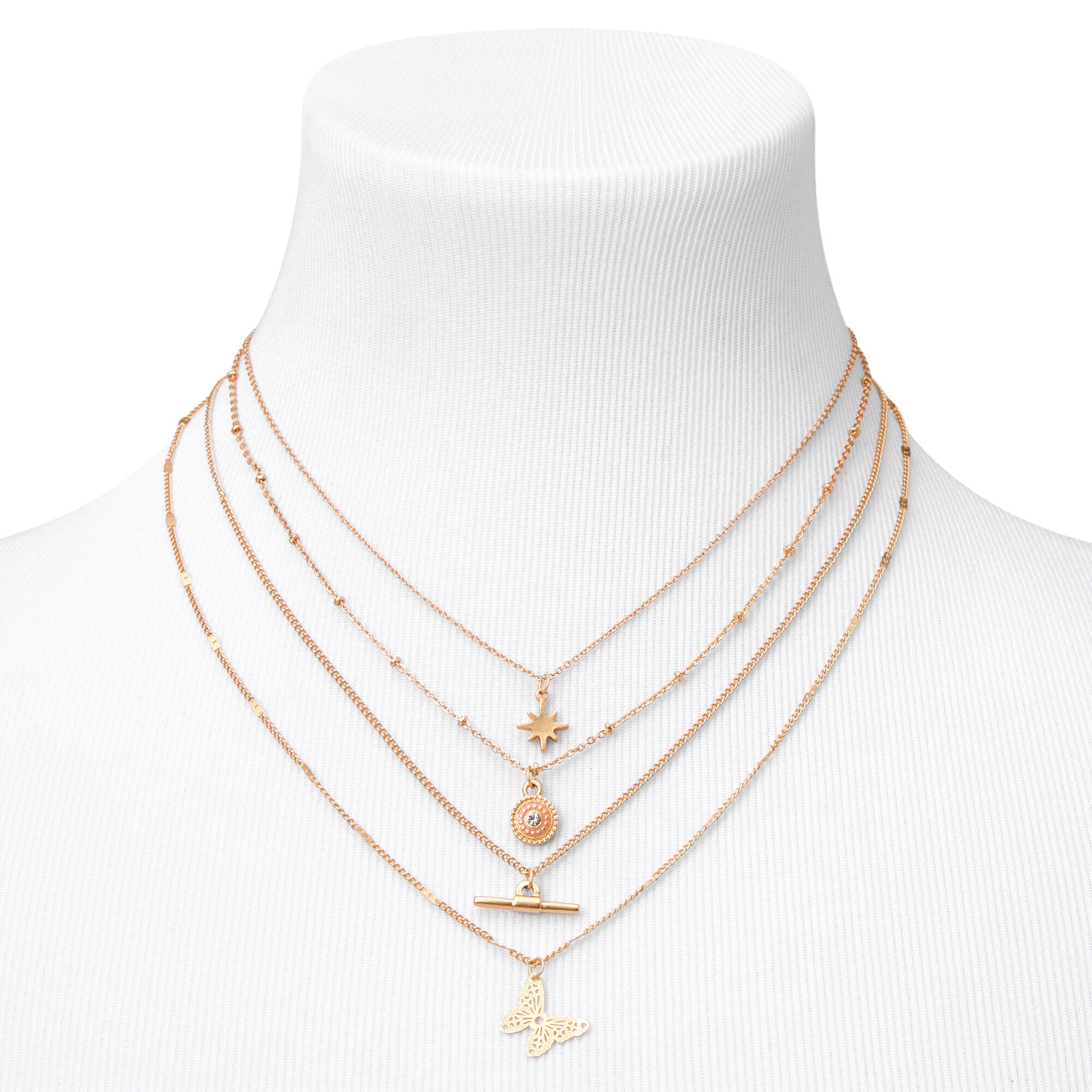Gold Filigree Butterfly Multi Strand Necklace,