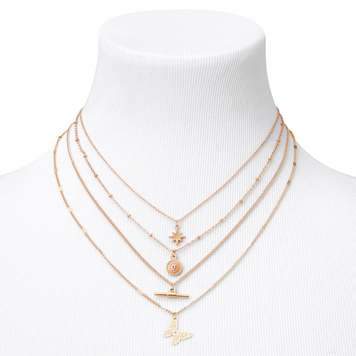Gold Filigree Butterfly Multi Strand Necklace,