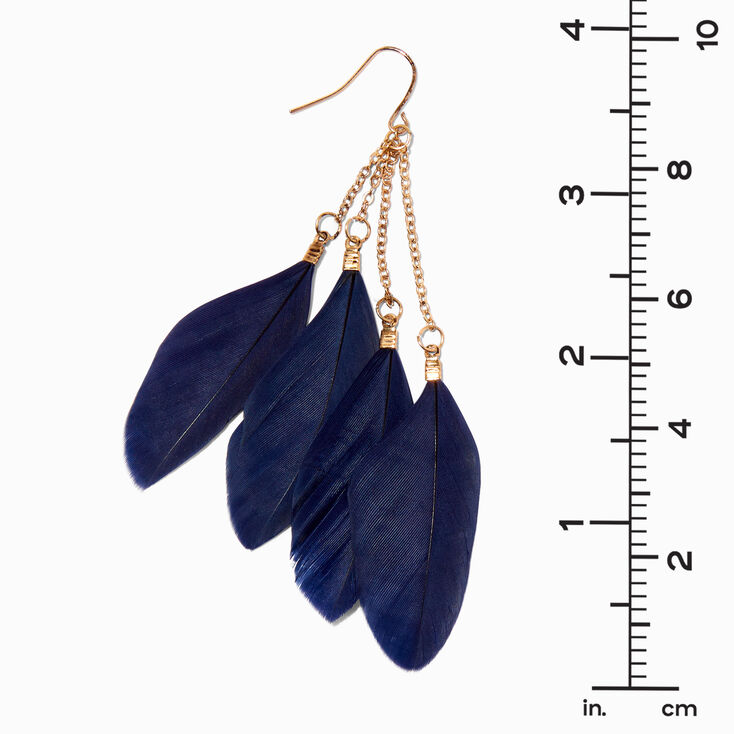 Navy Blue 3.5&quot; Feather Drop Earrings,
