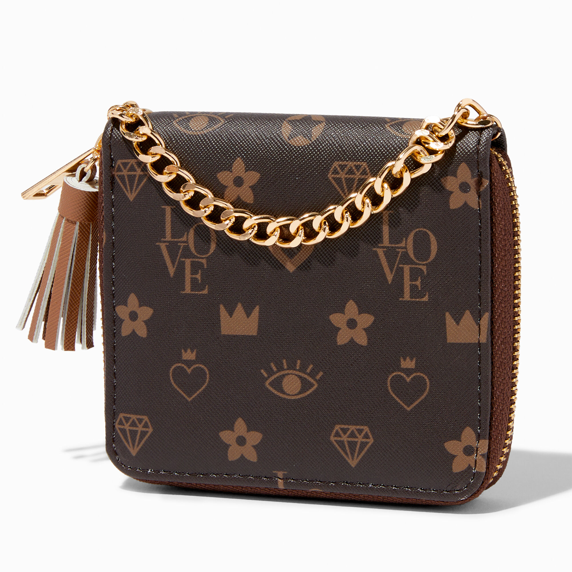 Claire's Porte-monnaie zippé icônes prestige marron et noir