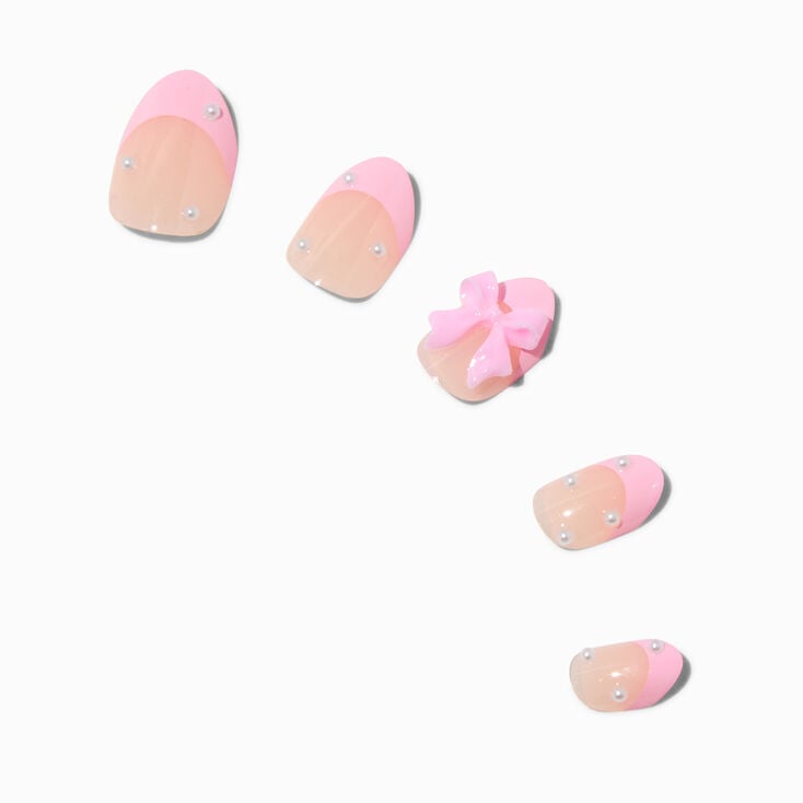 Pink 3D Bow Stiletto Press On Vegan Faux Nail Set - 24 Pack,