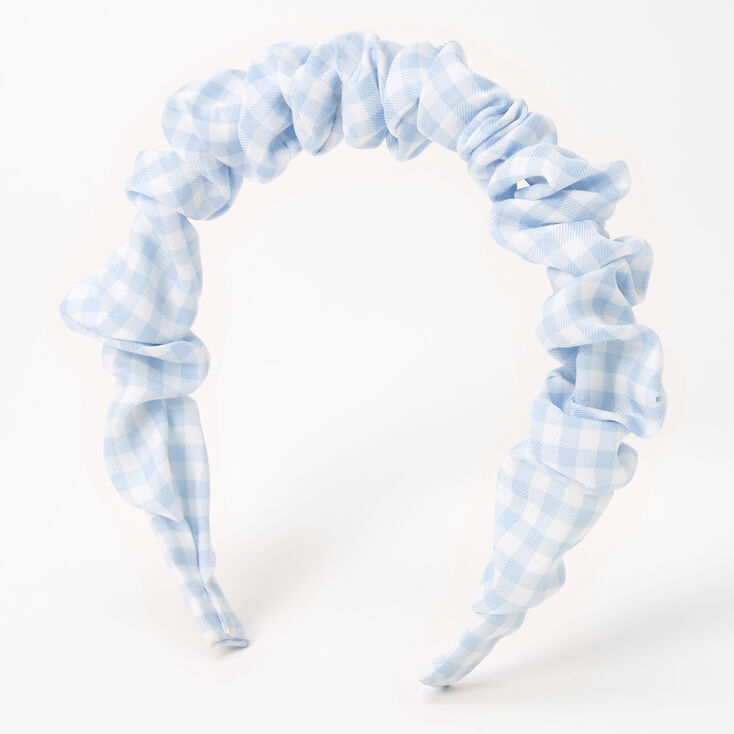 Ruffled Gingham Headband - Blue &amp; White,