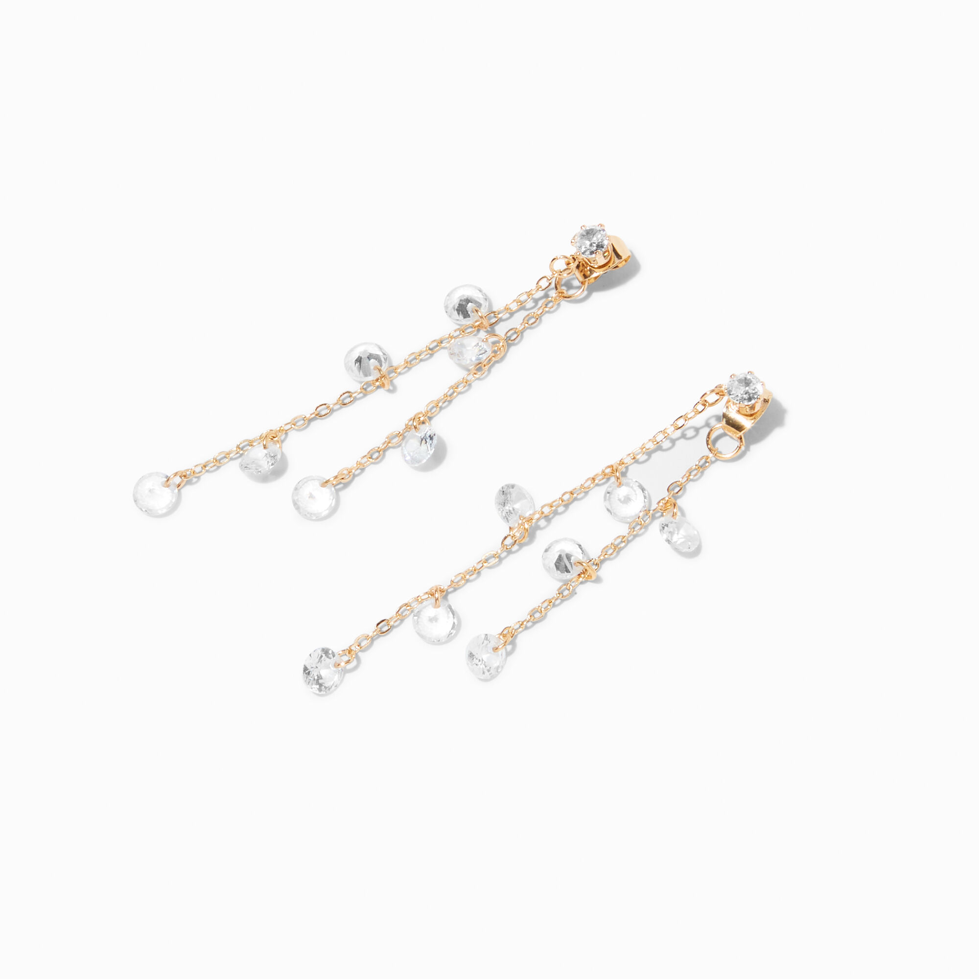 View Claires Tone Front Back Cubic Zirconia Confetti 25 Linear Drop Earrings Gold information
