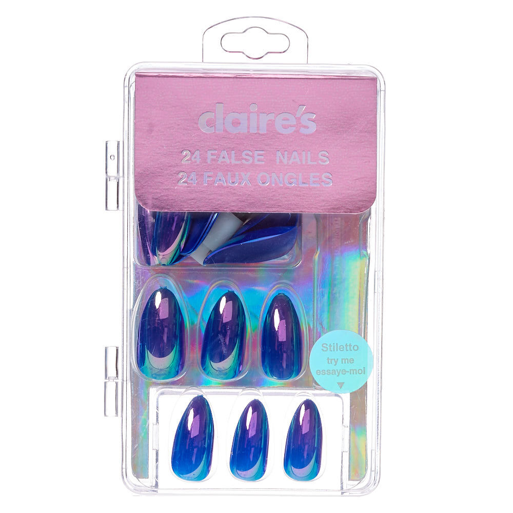 Faux ongles métalliques bleu électrique,