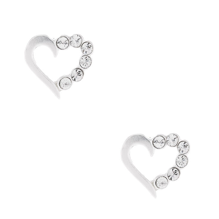 Sterling Silver Stone Heart Stud Earrings,