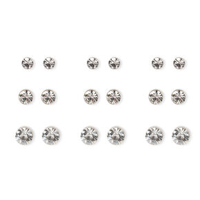 Silver-tone Graduated Crystal Bezel Stud Earrings - 9 Pack,