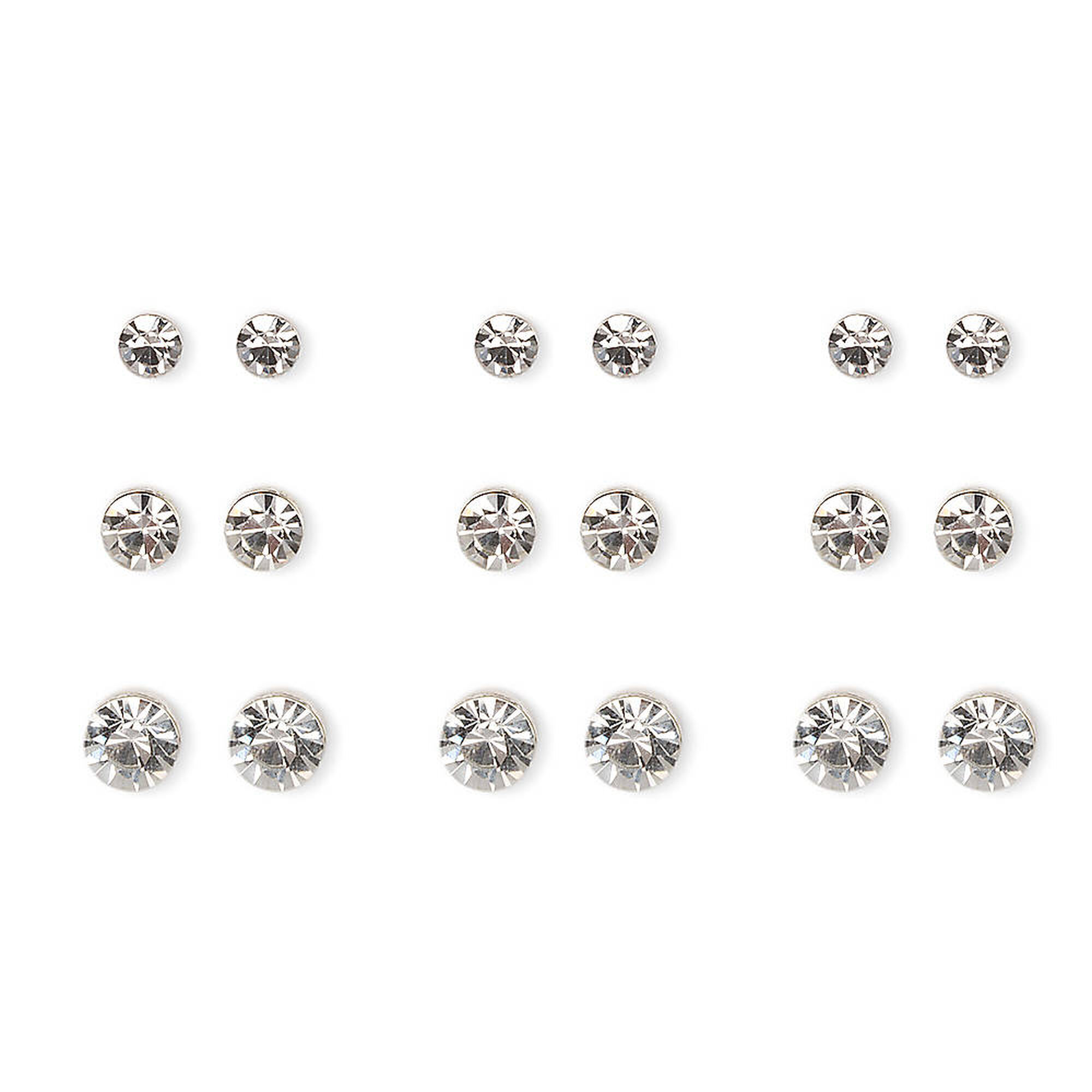 View Claires Tone Graduated Crystal Bezel Stud Earrings 9 Pack Silver information
