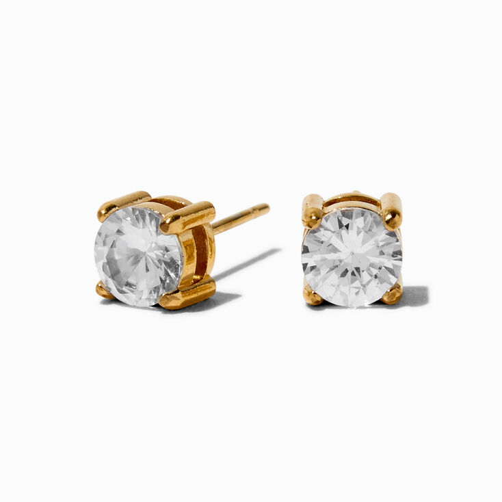 Gold-tone Stainless Steel Cubic Zirconia 6mm Basket Stud Earrings,