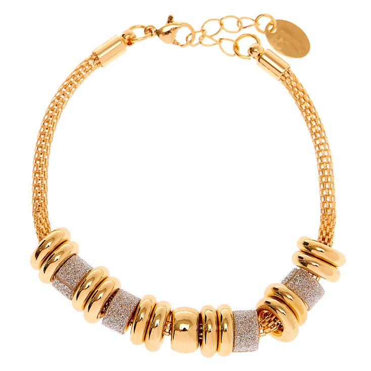 Gold Glitter Ring Chain Bracelet - Silver,