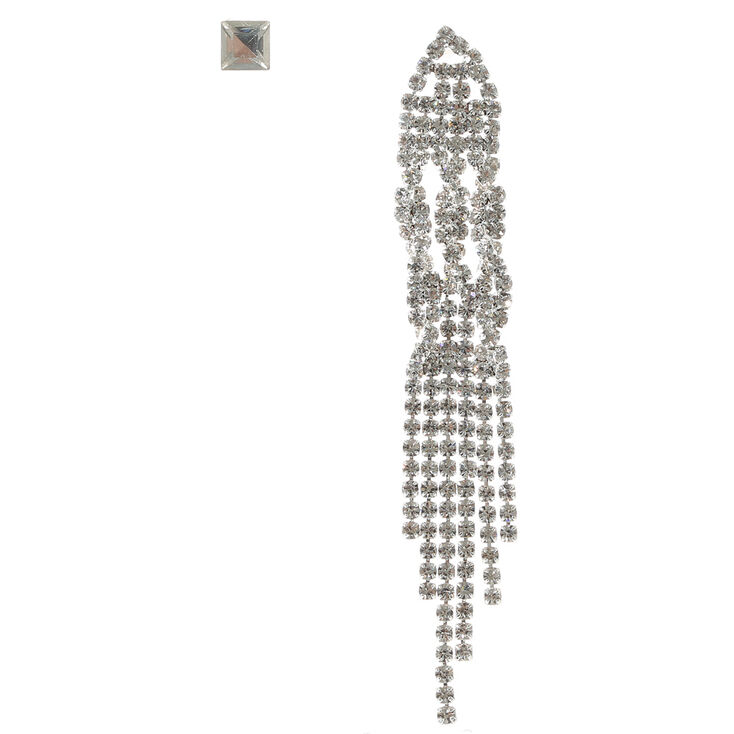 Crystal Stud and Fringe Drop Mismatch Earrings,