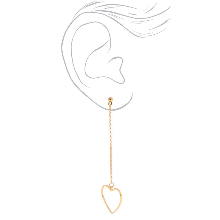 Gold-tone Open Heart Linear 3&quot; Drop Earrings,