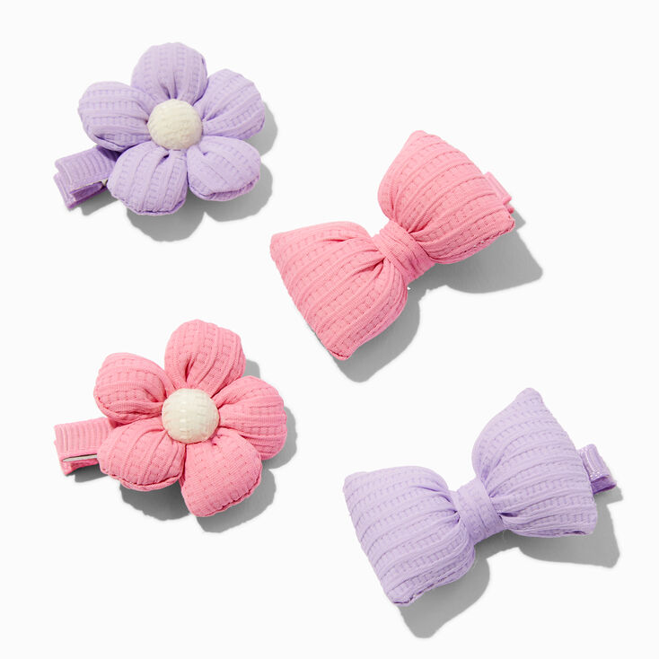 Claire&#39;s Club Puffy Daisy &amp; Bow Hair Clips - 4 Pack,