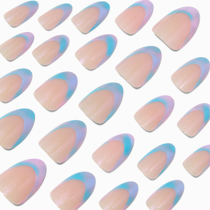 Pastel Iridescent Ombr&eacute; French Short Almond Vegan Faux Nail Set - 24 Pack,