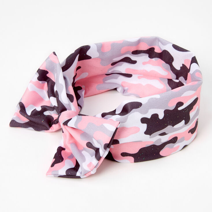 Claire's Bandeau à nœud imprimé camouflage Claire's Club - Rose