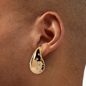 Gold-tone Crystal Dotted Long Bean 1&quot; Drop Earrings,