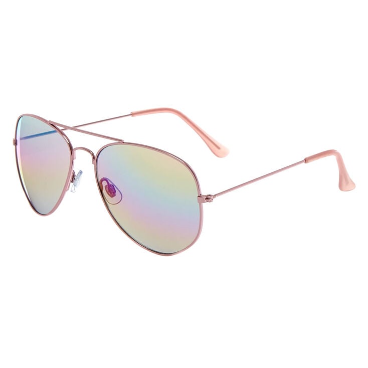 Mirrored Aviator Sunglasses - Pink,