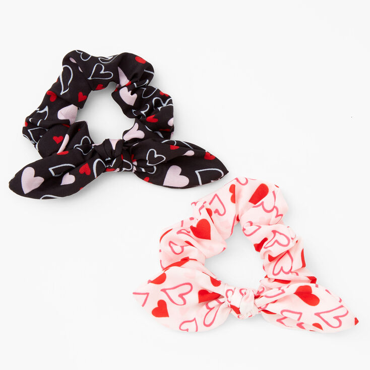 Valentine&#39;s Day Hearts Bow Scrunchie Set - 2 Pack,
