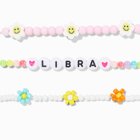 Zodiac Daisy Happy Face Beaded Stretch Bracelets - 3 Pack, Libra,