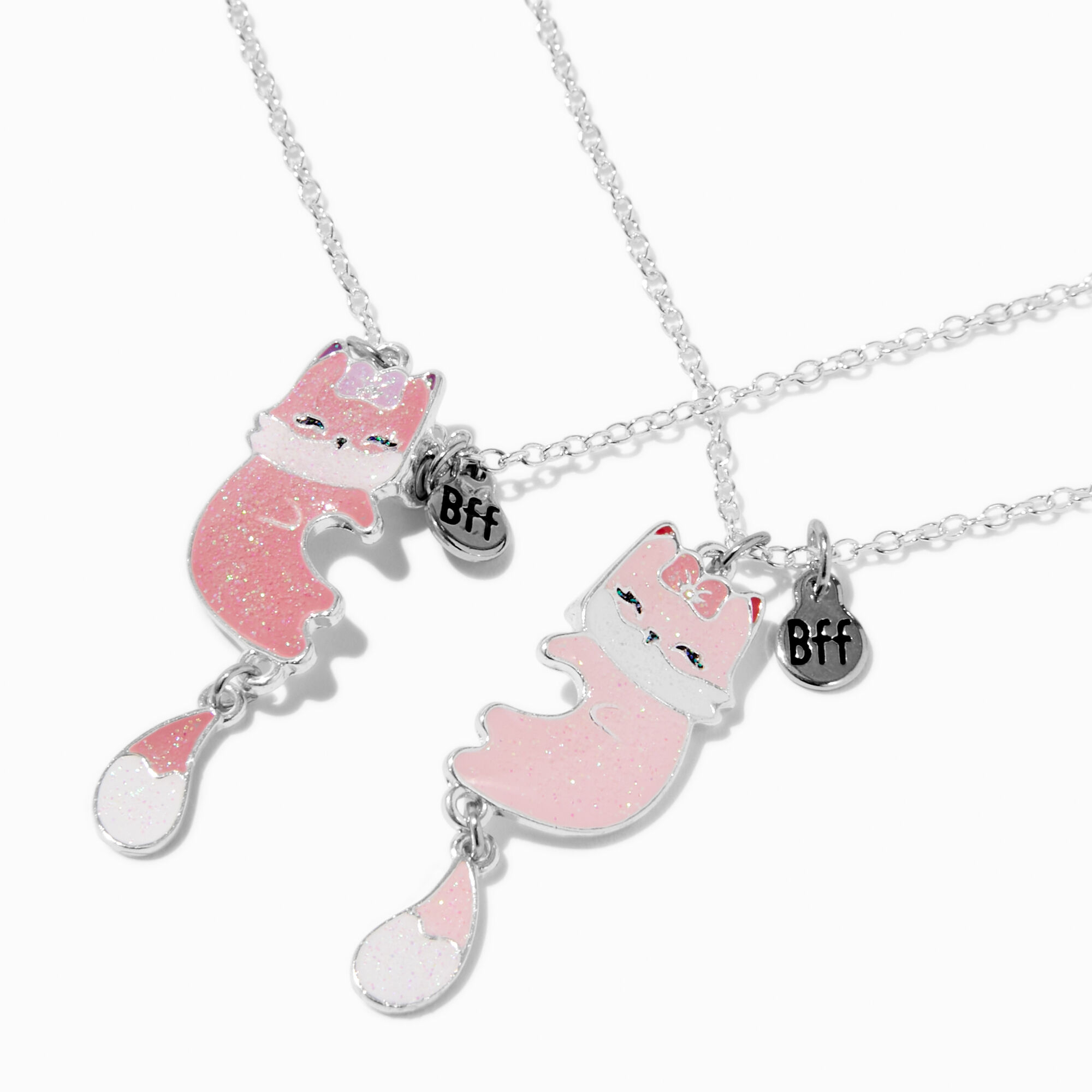 Best Friends Glitter Pink Fox Pendant Necklaces - 2 Pack,